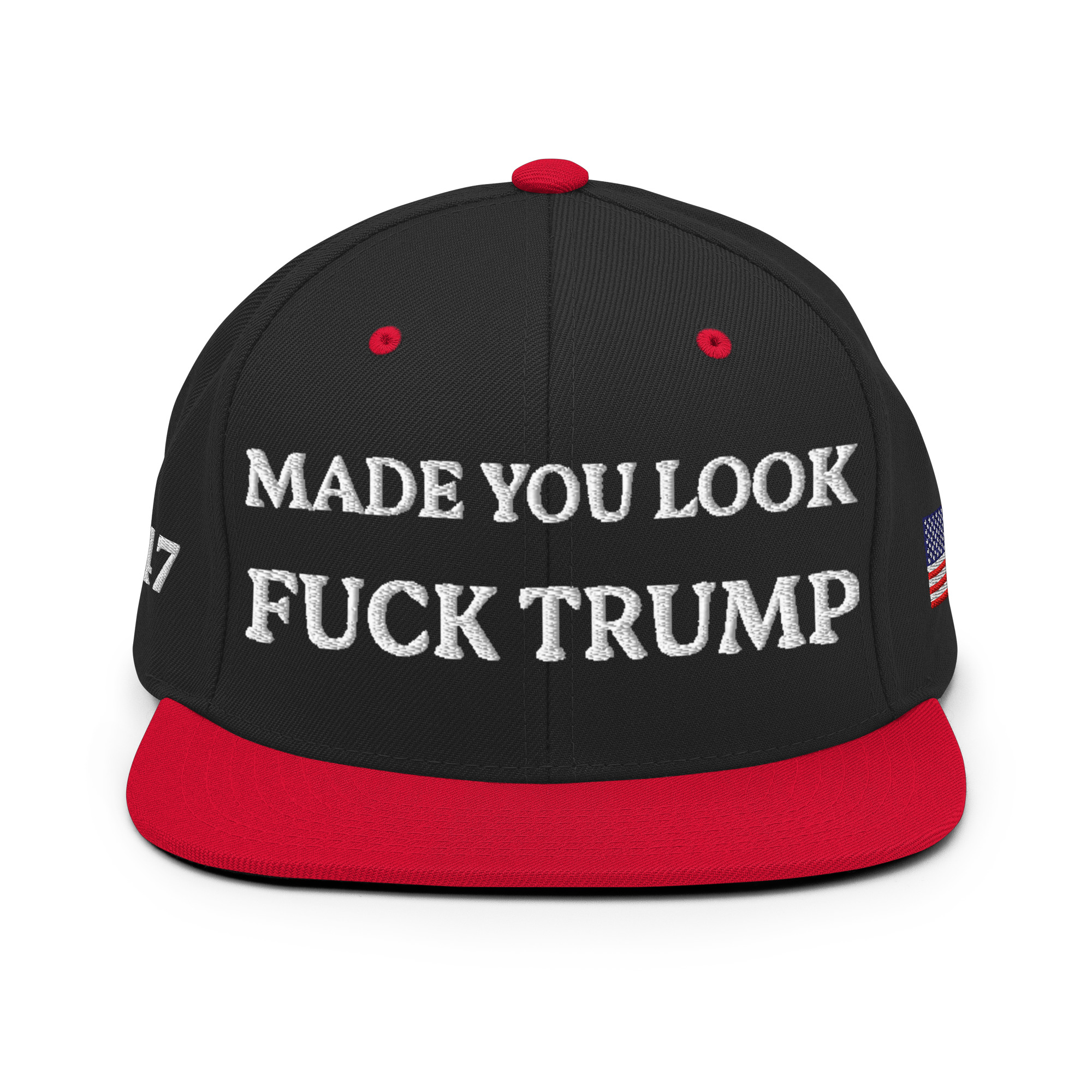 classic-snapback-black-red-front-6aa59eccd56bc.jpg Made You Look - F*ck Trump Snapback Hat - Image 4