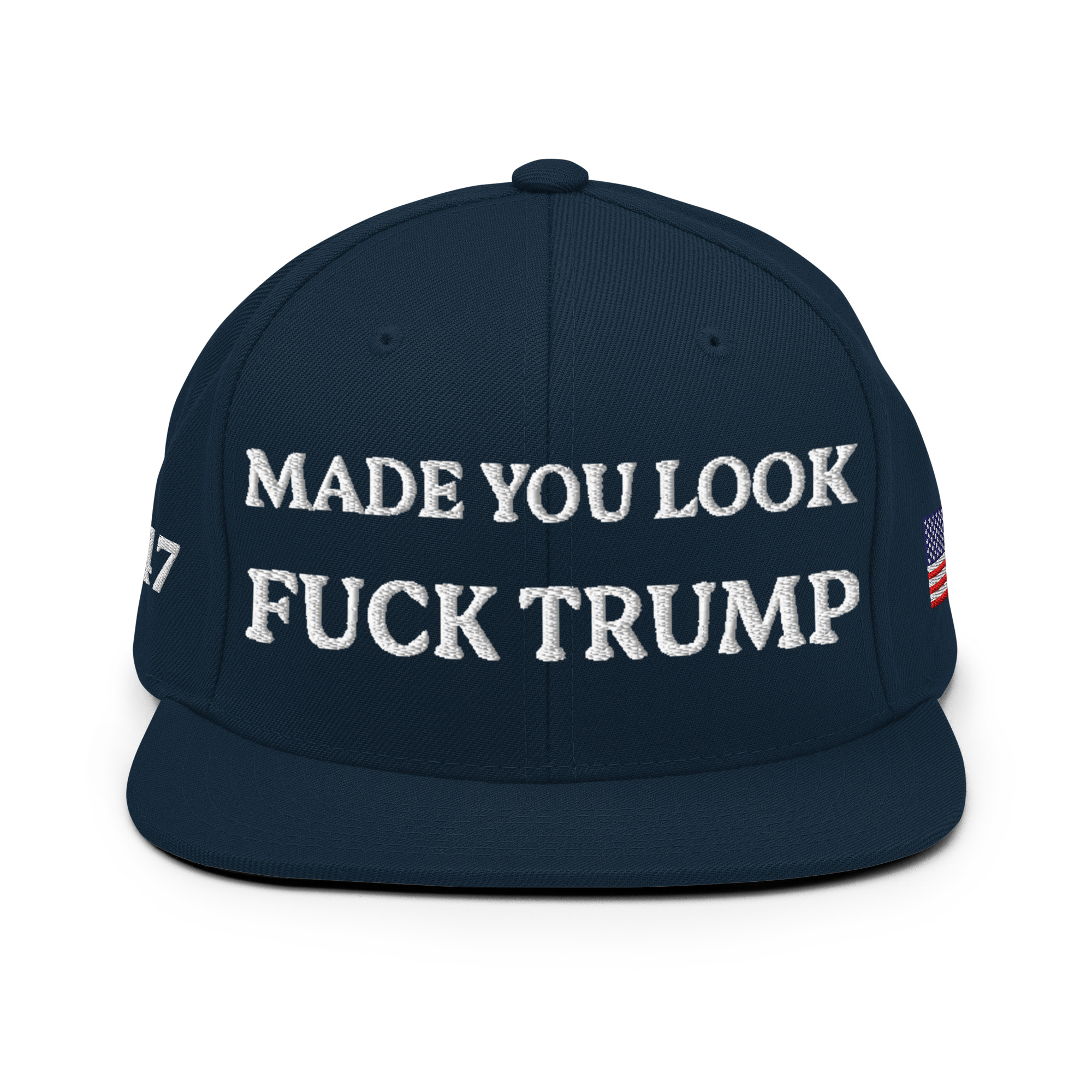 classic-snapback-dark-navy-front-6aa59eccd5772.jpg Made You Look - F*ck Trump Snapback Hat - Image 8