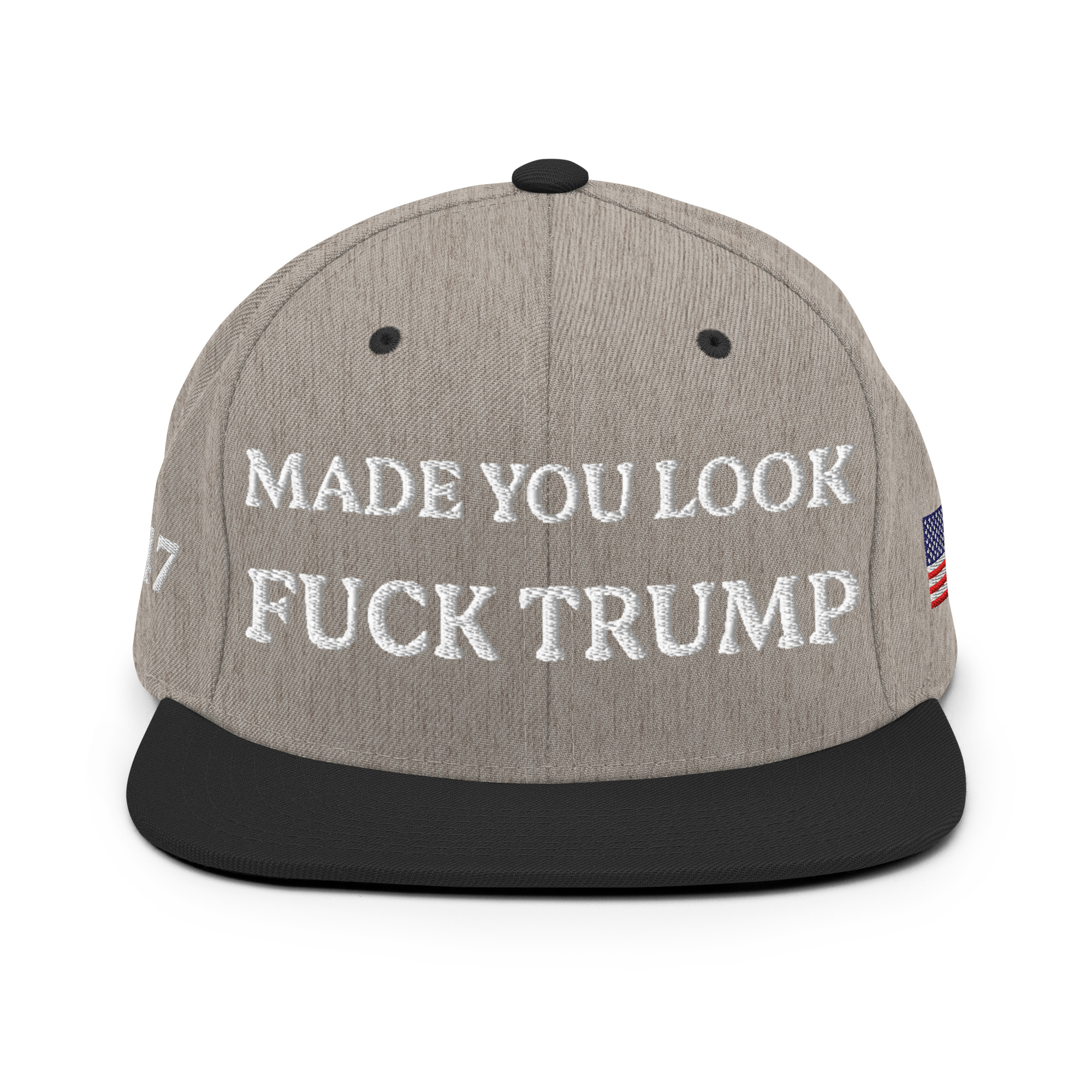 classic-snapback-heather-black-front-6aa59eccd58a5.jpg Made You Look - F*ck Trump Snapback Hat - Image 15