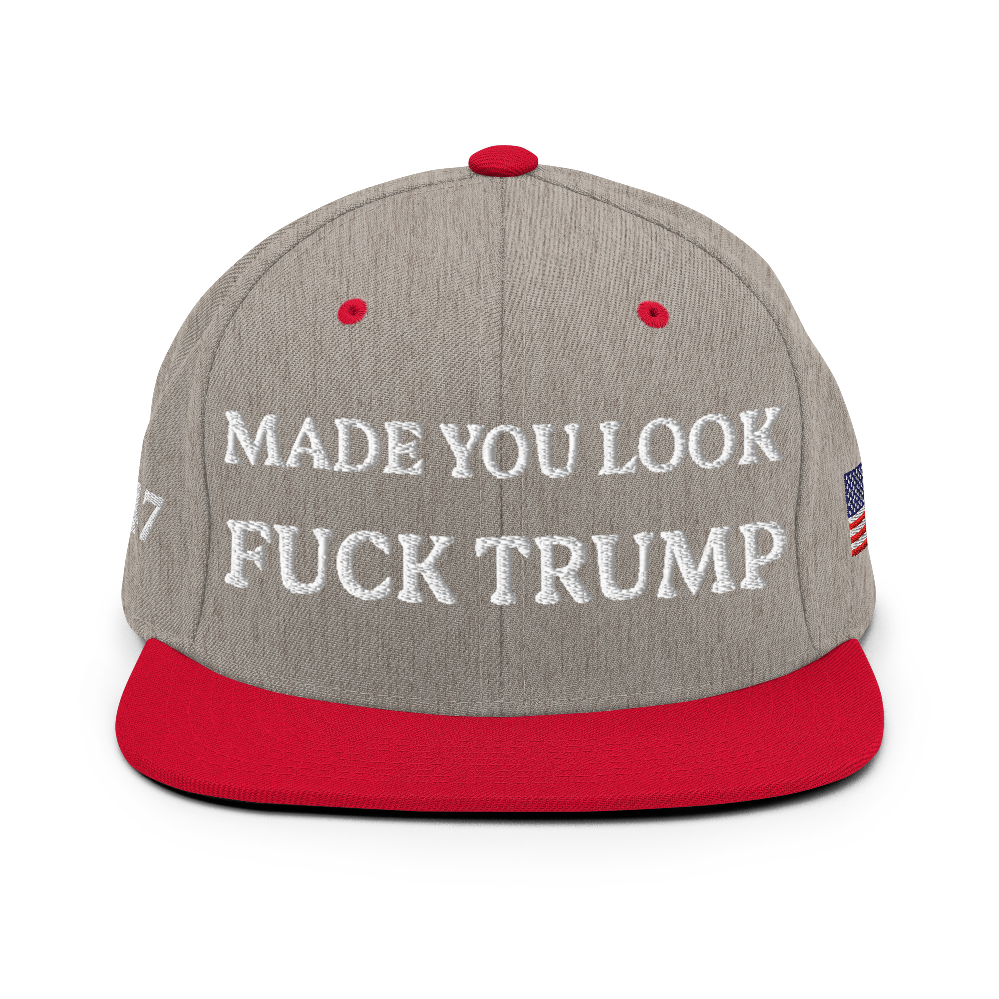 classic-snapback-heather-grey-red-front-6aa59eccd584f.jpg Made You Look - F*ck Trump Snapback Hat - Image 13