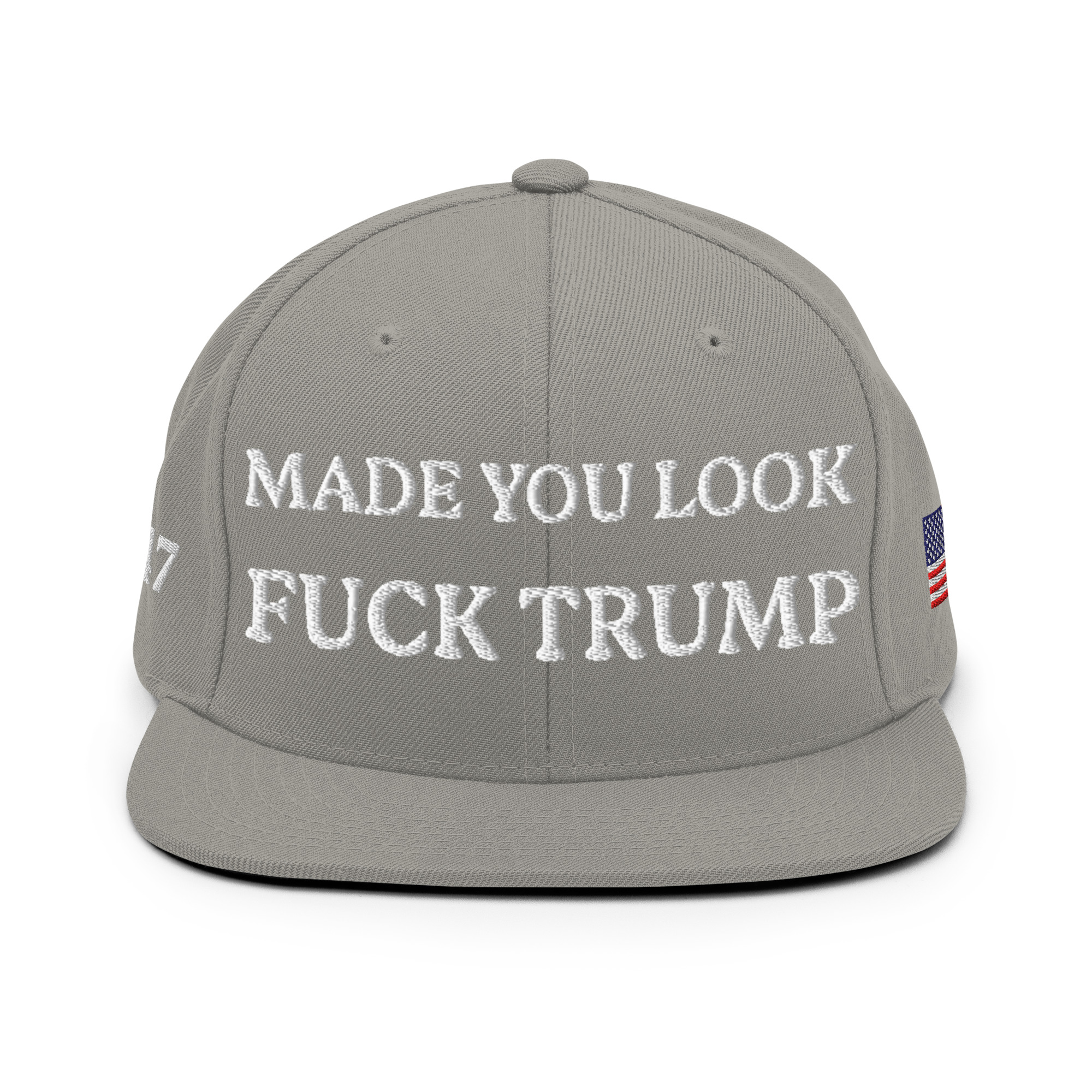 classic-snapback-heather-grey-royal-front-6aa59eccd587a.jpg Made You Look - F*ck Trump Snapback Hat - Image 14