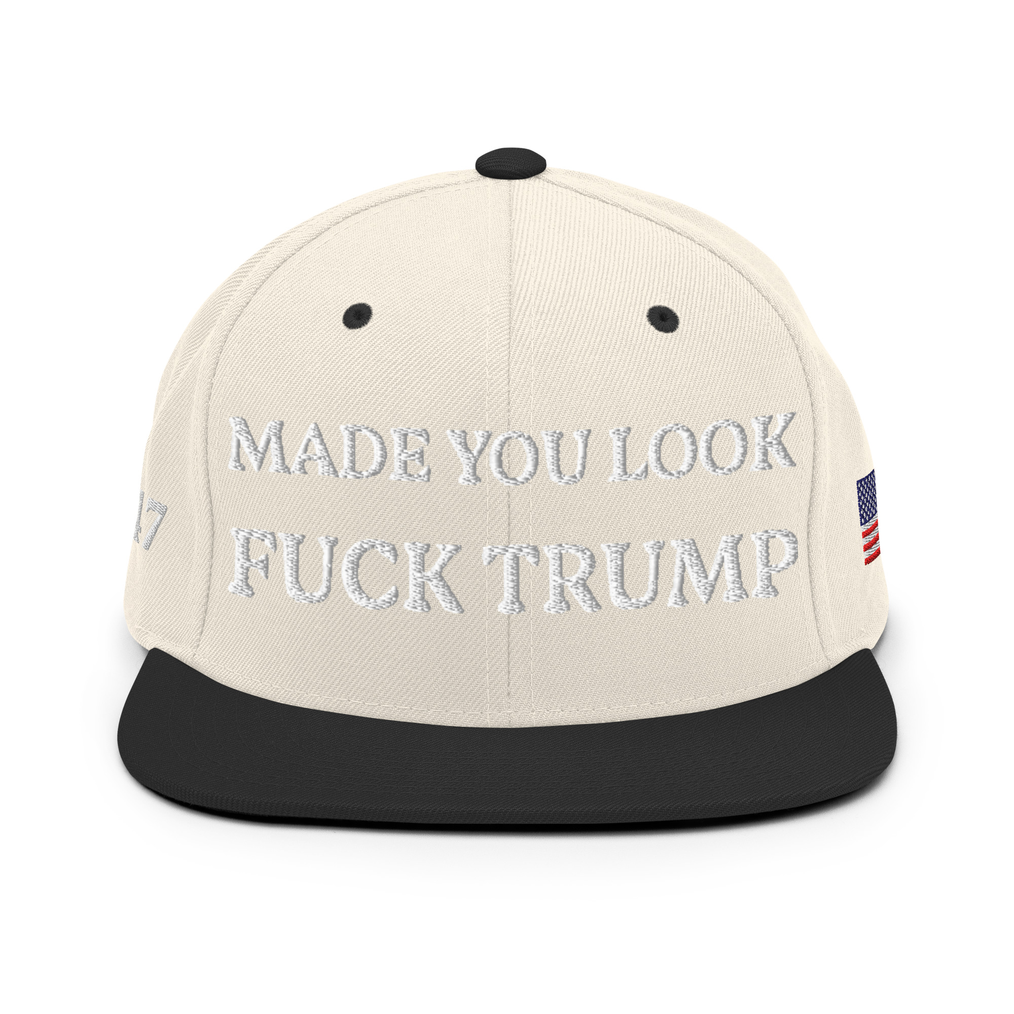 classic-snapback-natural-black-front-6aa59eccd5928.jpg Made You Look - F*ck Trump Snapback Hat - Image 18