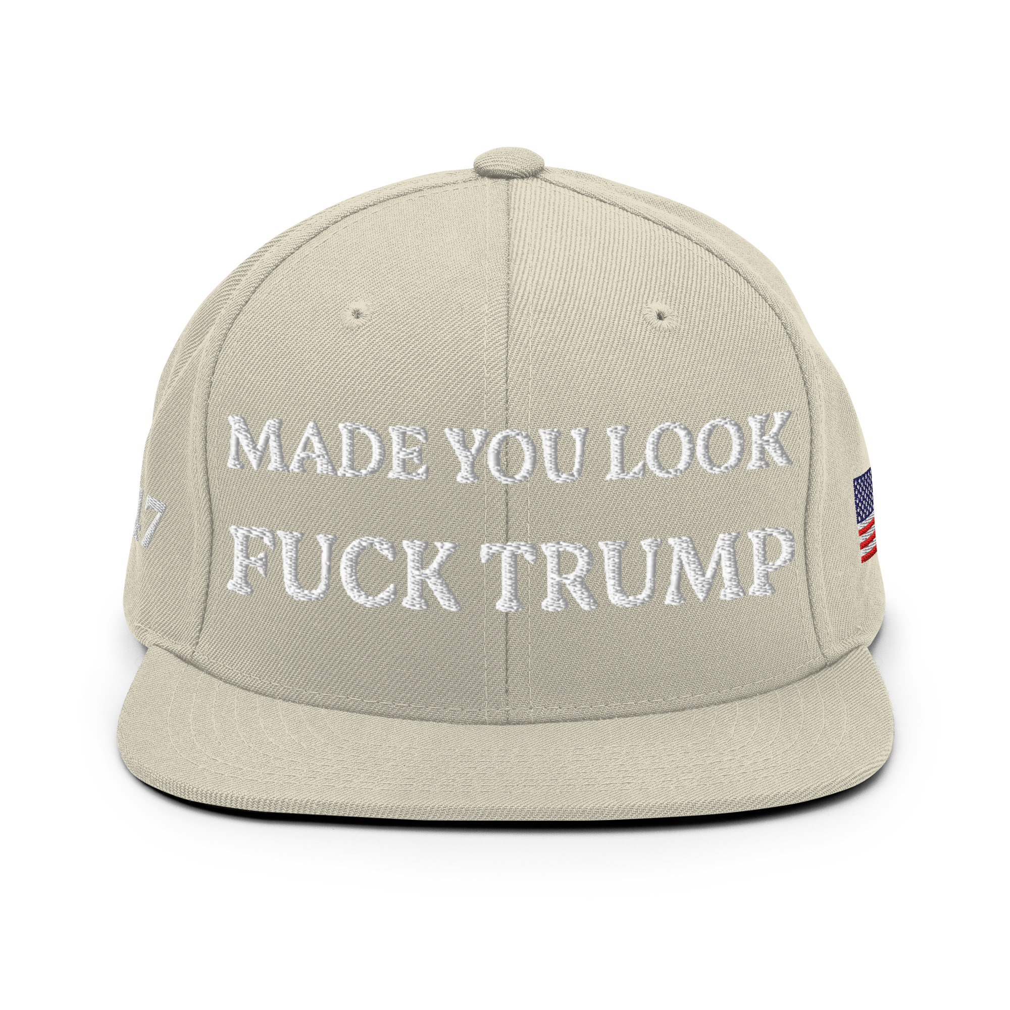 classic-snapback-natural-front-6aa59eccd58fd.jpg Made You Look - F*ck Trump Snapback Hat - Image 17