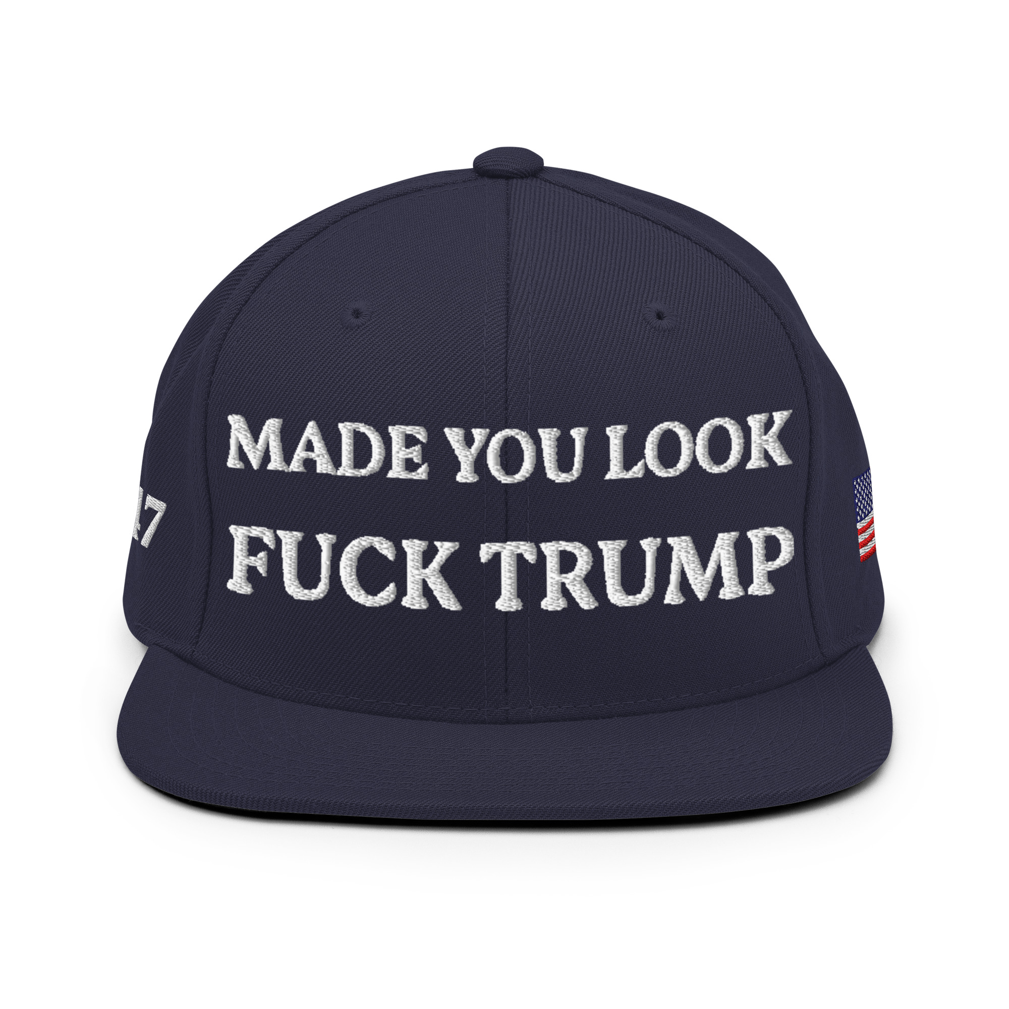 classic-snapback-navy-front-6aa59eccd5953.jpg Made You Look - F*ck Trump Snapback Hat - Image 19