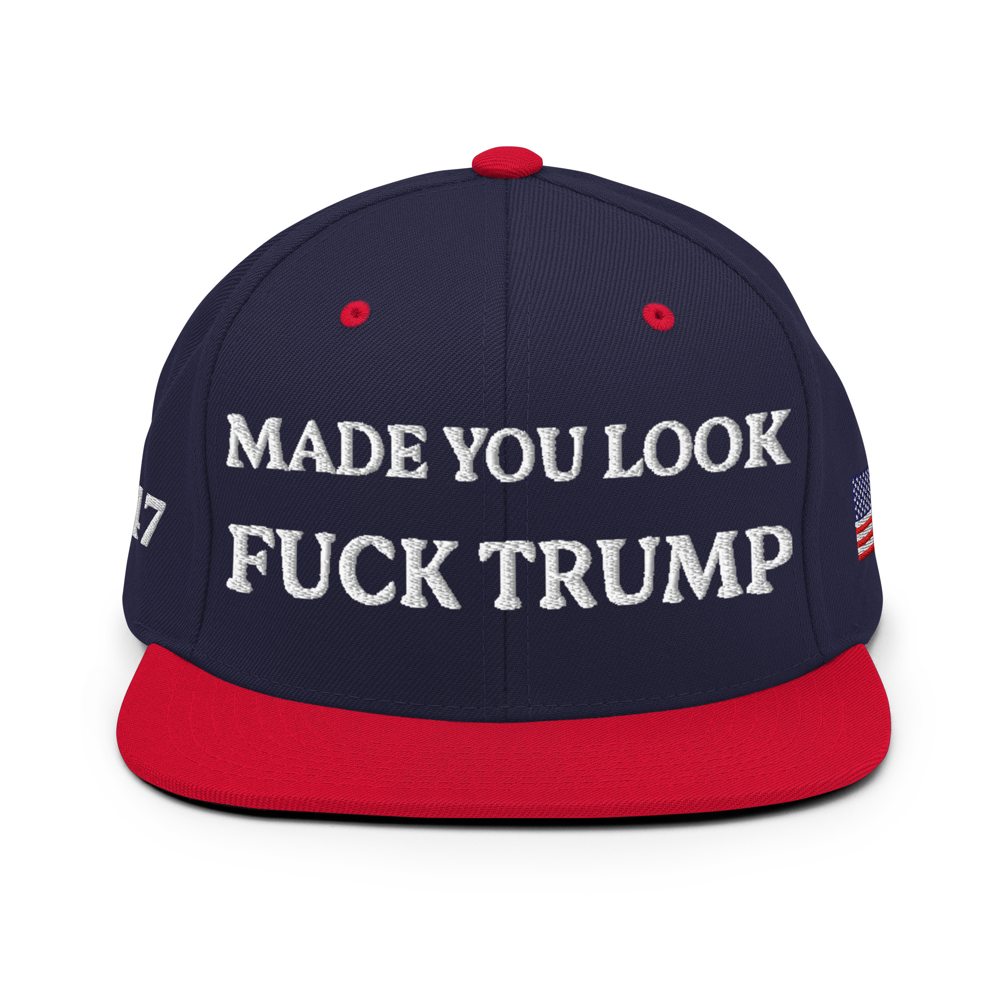 classic-snapback-navy-red-front-6aa59eccd597f.jpg Made You Look - F*ck Trump Snapback Hat - Image 20