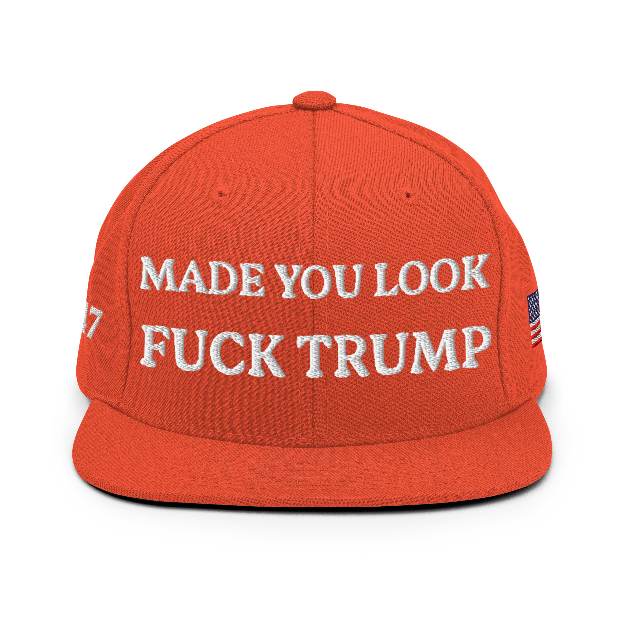 classic-snapback-orange-front-6aa59eccd59aa.jpg Made You Look - F*ck Trump Snapback Hat - Image 21