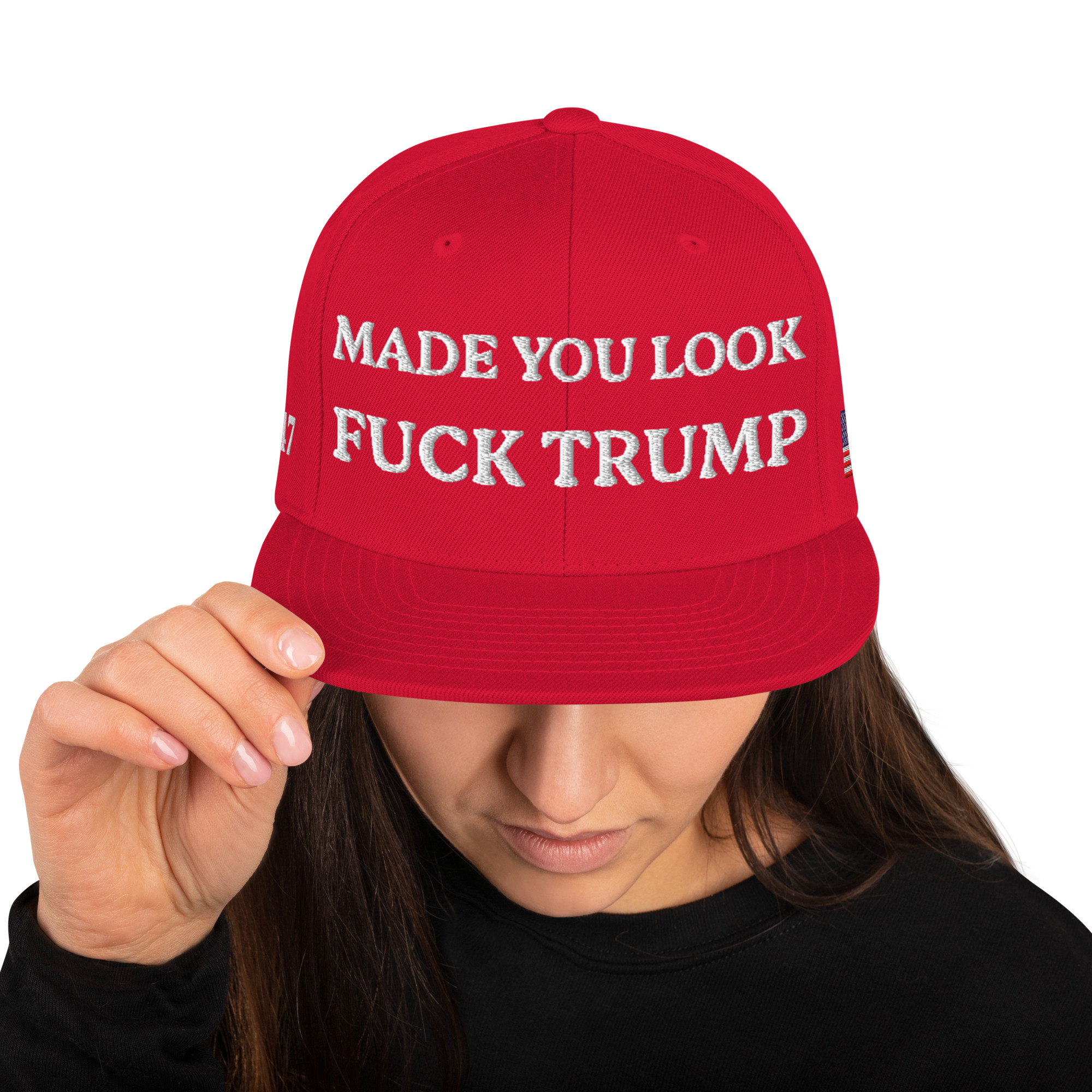 classic-snapback-red-front-6aa59fae81576.jpg Made You Look - F*ck Trump Snapback Hat - Image 30