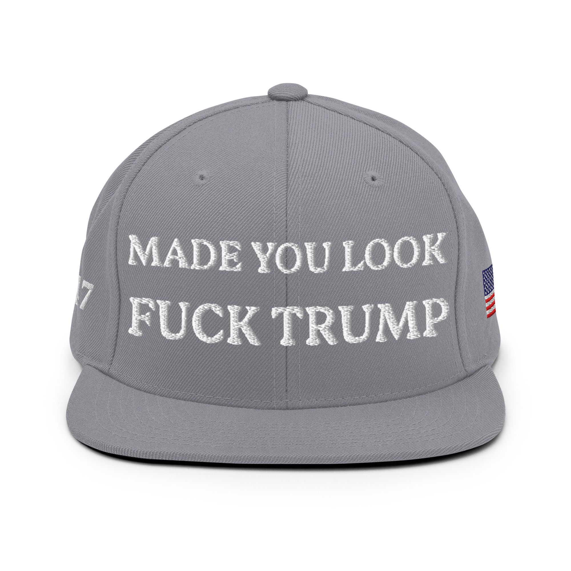 classic-snapback-silver-front-6aa59eccd5abb.jpg Made You Look - F*ck Trump Snapback Hat - Image 27