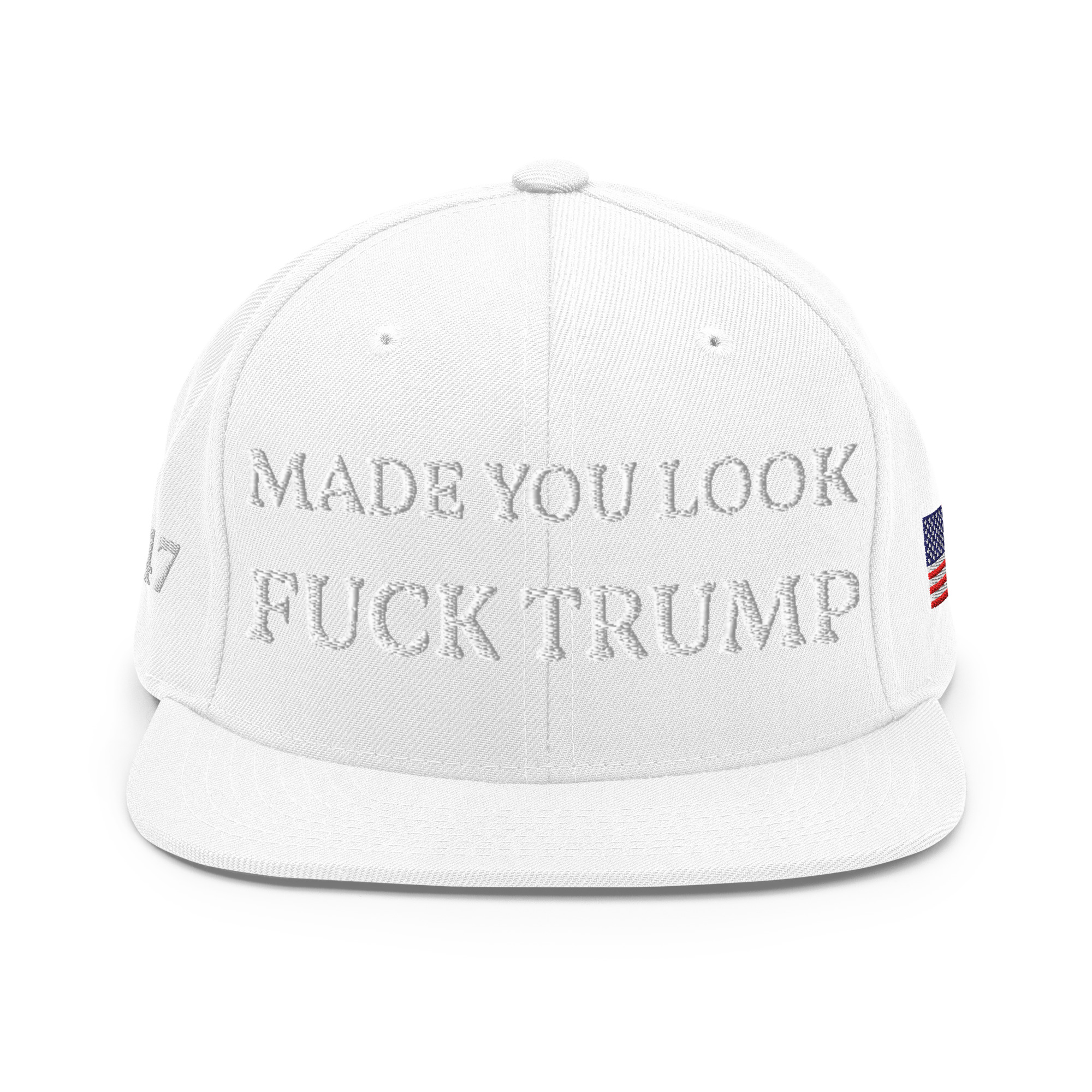 classic-snapback-white-front-6aa59eccd5b10.jpg Made You Look - F*ck Trump Snapback Hat - Image 29